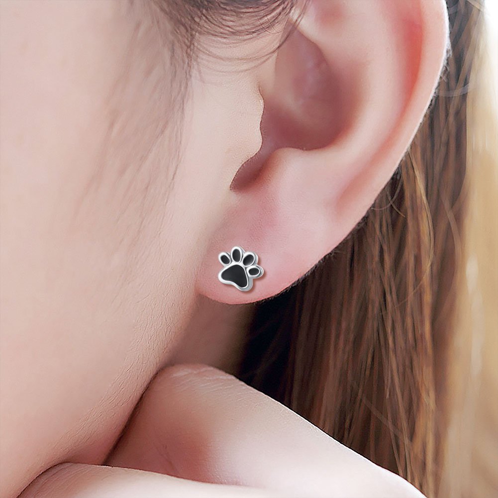 S925 Sterling Silver Puppy Dog Cat Pet Paw Print Stud Earrings