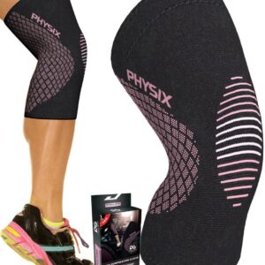 PHYSIX GEAR Knee Support Brace - Premium Recovery & Compression Sleeve for Meniscus Tear, ACL, MCL Running & Arthritis - Best Neoprene Stabilizer Wrap for Crossfit, Squats & Workouts (Single Pink L)