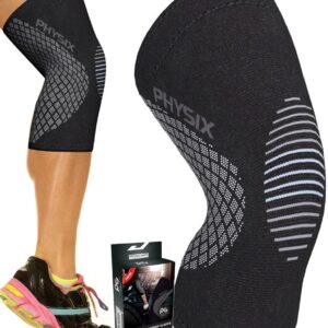 PHYSIX GEAR Knee Support Brace - Premium Recovery & Compression Sleeve for Meniscus Tear, ACL, MCL Running & Arthritis - Best Neoprene Stabilizer Wrap for Crossfit, Squats & Workouts (Single Grey S)