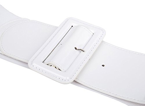 GRACE KARIN Ladies High Stretchy Waist Wide Patent Fashion Plain Leather Belt White XL