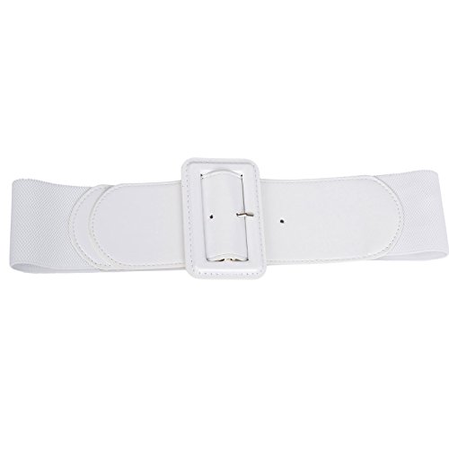 GRACE KARIN Ladies High Stretchy Waist Wide Patent Fashion Plain Leather Belt White XL