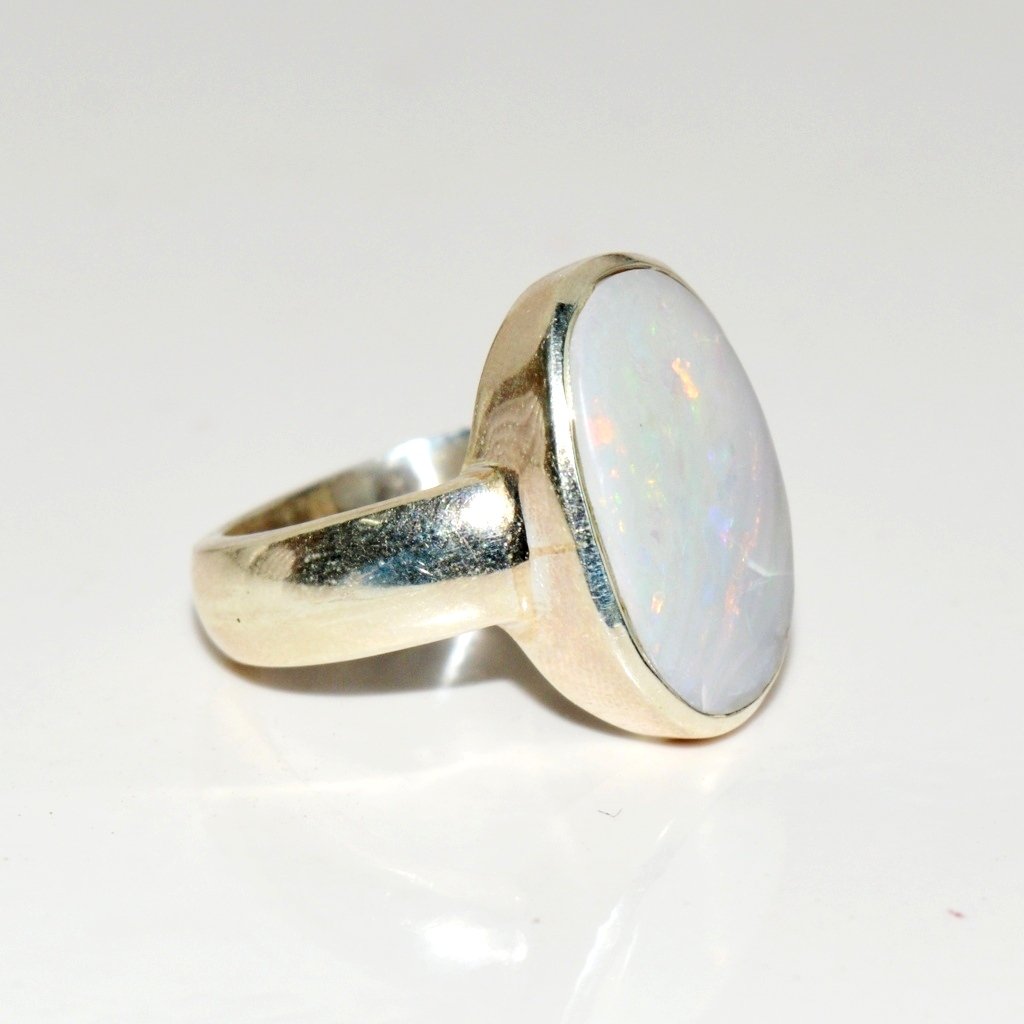 Jewelryonclick 6 Carat Natural Opal Sterling Silver Simple Ring for Women Size 5,6,7,8,9,10,11,12,13