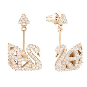 Swarovski Facet Swan Pierced Earrings Rose Gold-tone Plated 5358058