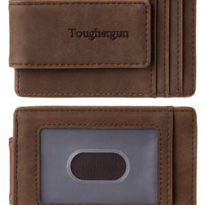 Toughergun Genuine Leather Magnetic Front Pocket Money Clip Wallet RFID Blocking(Coffee)