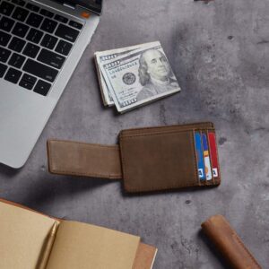 Toughergun Genuine Leather Magnetic Front Pocket Money Clip Wallet RFID Blocking(Coffee)