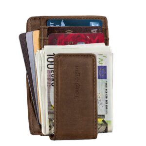 Toughergun Genuine Leather Magnetic Front Pocket Money Clip Wallet RFID Blocking(Coffee)