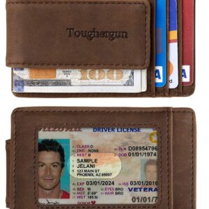 Toughergun Genuine Leather Magnetic Front Pocket Money Clip Wallet RFID Blocking(Coffee)