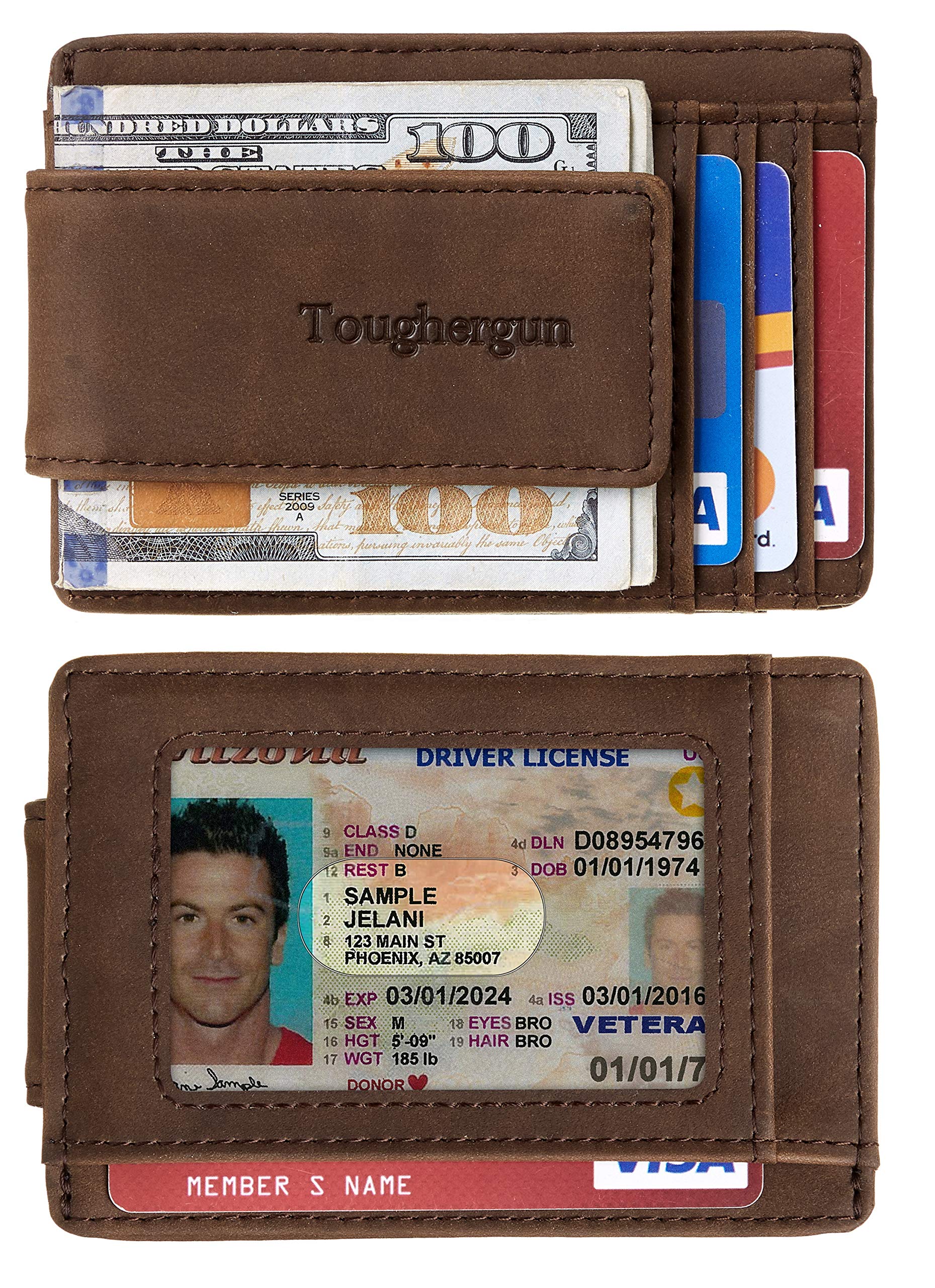 Toughergun Genuine Leather Magnetic Front Pocket Money Clip Wallet RFID Blocking(Coffee)