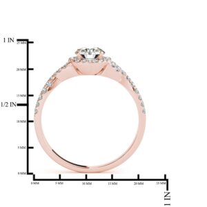 JewelMore 1/2 Carat Halo Daimond Engagement Bridal Ring Set 14K Solid Rose Gold (I-J/I2-I3) (8)