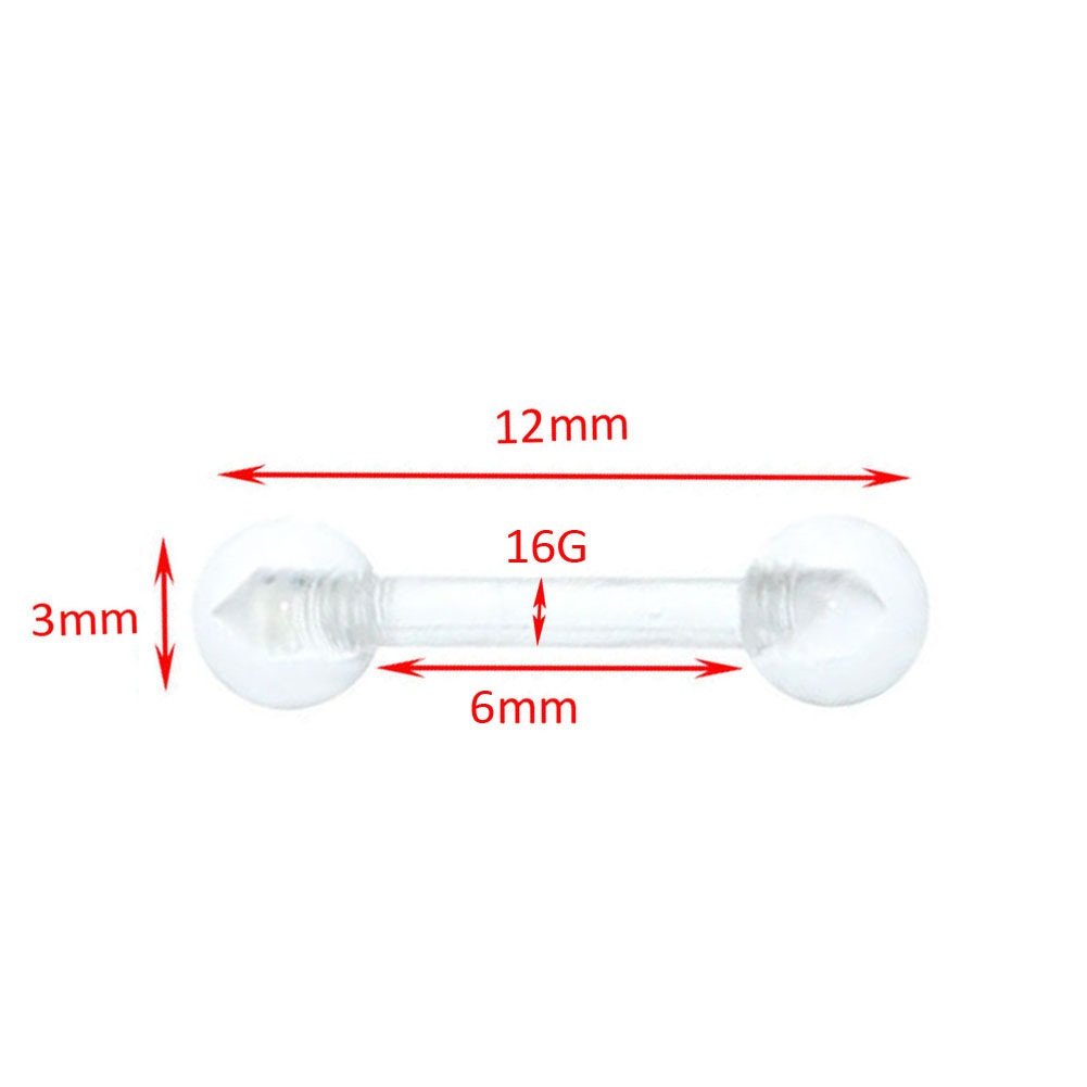 Oasis Plus 10pcs 16G Clear Bioplast Bone Retainer Piercing for Helix Tragus Conch Rook Daith 3mm UV Acrylic Ball