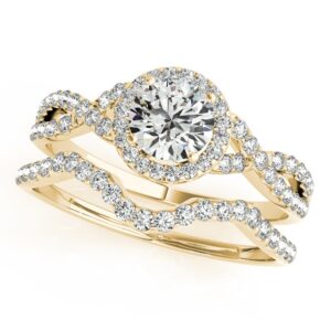 JewelMore 1/2 Carat Halo Daimond Engagement Bridal Ring Set 14K Solid Yellow Gold (I-J/I2-I3) (6)