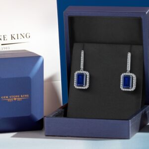 Gem Stone King 925 Sterling Silver Gemstone Birthstone Earrings | Emerald Cut 9X7MM | Drop Dangle Earrings for Women