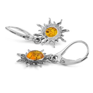 Ian and Valeri Co. Amber Sterling Silver Flaming Sun Leverback Earrings