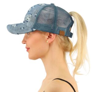 c.c ponytail messy buns trucker ponycaps plain baseball visor cap dad hat denim blue