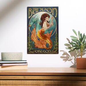 Lantern Press 10x15 Inch Wood Sign, Ready to Hang Wall Decor, Bandon, Oregon, Mermaid