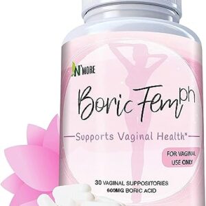 N'More Boric Acid Vaginal Suppositories- 100% Pure - Made in USA- Boricfem Vaginal Health Supplement- 30 Servings (Pack of 1)