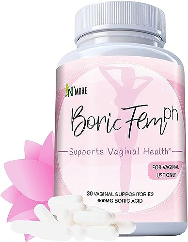 N'More Boric Acid Vaginal Suppositories- 100% Pure - Made in USA- Boricfem Vaginal Health Supplement- 30 Servings (Pack of 1)