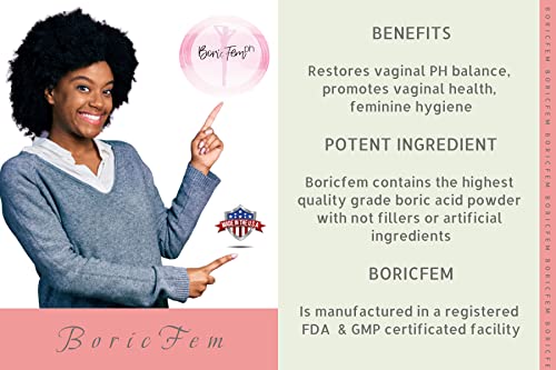 N'More Boric Acid Vaginal Suppositories- 100% Pure - Made in USA- Boricfem Vaginal Health Supplement- 30 Servings (Pack of 1)