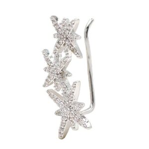 3 Star Constellation Ear Climber Crawler Earrings White Gold Plating