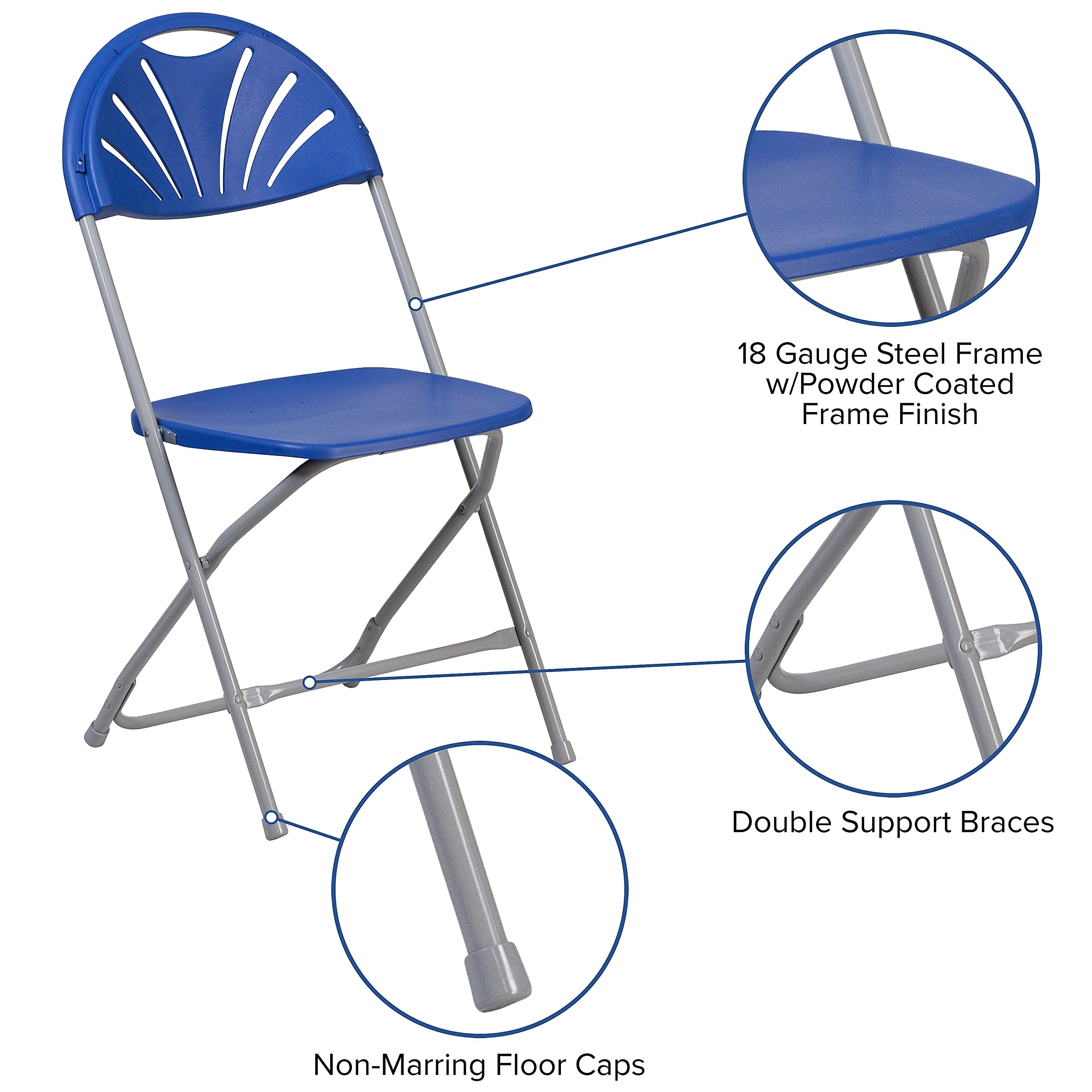 Flash Furniture 8 Pack HERCULES Series 650 lb. Capacity Blue Plastic Fan Back Folding Chair