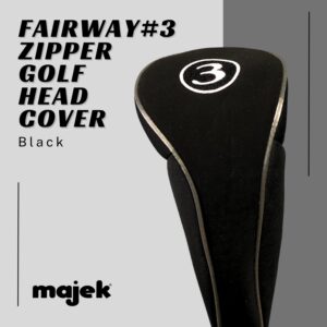 Black Golf Zipper Head Cover #3 Fairway Wood Metal Headcover Neoprene Traditional Plain Protective Cover Fits All Fairway Golf Clubs for Golfing Buddies