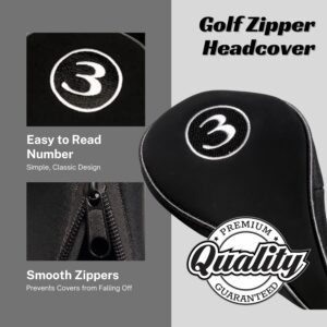 Black Golf Zipper Head Cover #3 Fairway Wood Metal Headcover Neoprene Traditional Plain Protective Cover Fits All Fairway Golf Clubs for Golfing Buddies