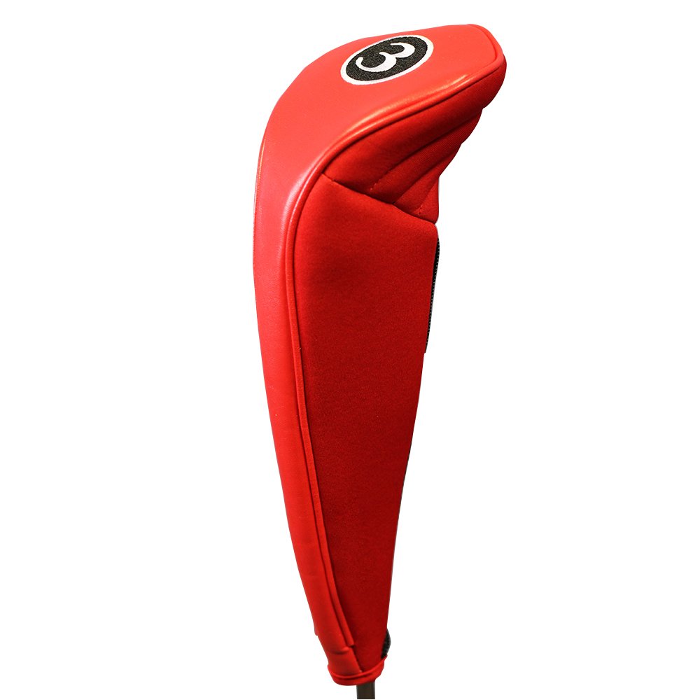 New Red Zipper #3 Wood Leatherette Neoprene Golf Club head cover Snug Fit for Woods up to 200cc Headcover prevents Scratching Chipping Clanking