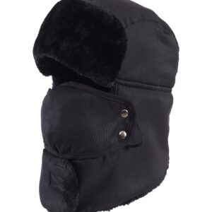 Tough Headwear Winter Trapper Hat with Mask - Russian Ushanka Trooper Aviator Hats for Men & Women -Snow Eskimo Hat with Ear Flaps for Cold - Full Black