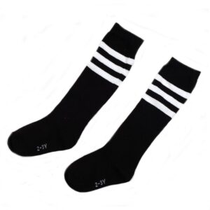 FZBNSRKO 1 Pair Toddlers Children Kids Girls Boys Cotton Bootie Knee High Long Soccer Socks Team Socks for Kids 2-3 Years Old(Black)