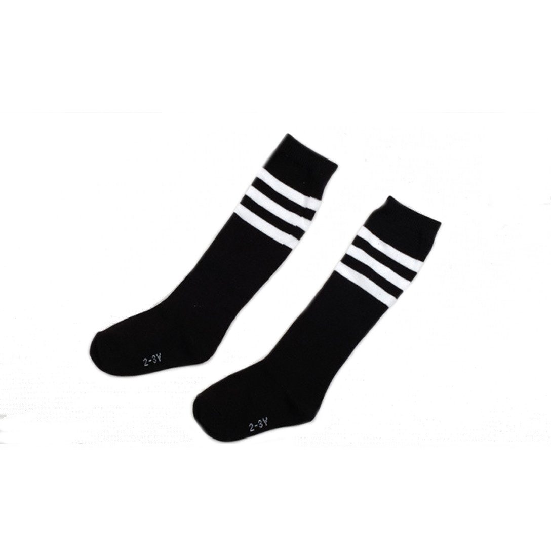 FZBNSRKO 1 Pair Toddlers Children Kids Girls Boys Cotton Bootie Knee High Long Soccer Socks Team Socks for Kids 2-3 Years Old(Black)