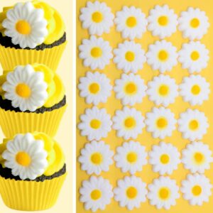 24pk white daisies sugar decoration toppers for cakes cupcakes cake pops