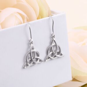 925 Sterling Silver Good Luck Irish Trinity Celtic Knot Triangle Vintage Dangle Drop Earrings