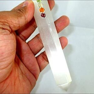 Jet Selenite Chakra Wand with Black Tourmaline Angel Stick Approx. 5-5.5 inch Energized Charged Cleansed Programmed Pure Genuine Stick Free Booklet Jet International Image is JUST A Reference