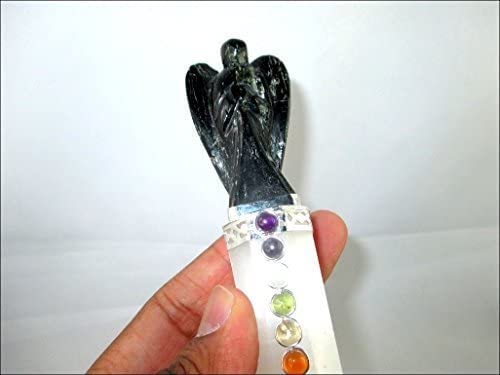 Jet Selenite Chakra Wand with Black Tourmaline Angel Stick Approx. 5-5.5 inch Energized Charged Cleansed Programmed Pure Genuine Stick Free Booklet Jet International Image is JUST A Reference