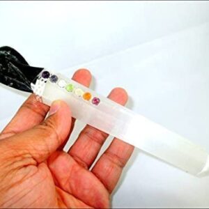 Jet Selenite Chakra Wand with Black Tourmaline Angel Stick Approx. 5-5.5 inch Energized Charged Cleansed Programmed Pure Genuine Stick Free Booklet Jet International Image is JUST A Reference