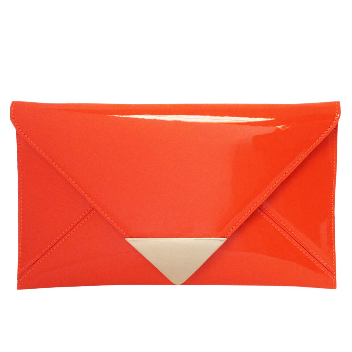 JNB Faux Patent Leather Glossy Envelope Clutch, Orange