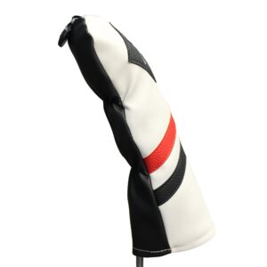 Majek Retro Golf Headcover White Red and Black Vintage Leather Style X Fairway Wood Head Cover Classic Look, Wheel Tag Includes Numbers 3 through 7 plus X