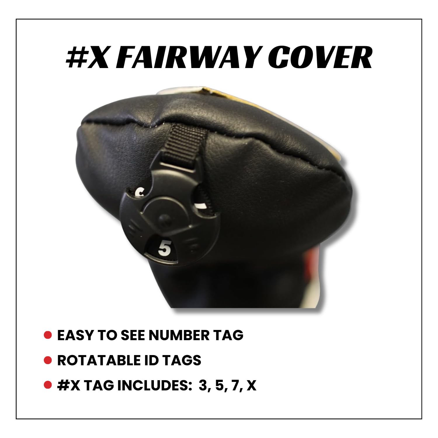 Majek Retro Golf Headcover White Red and Black Vintage Leather Style X Fairway Wood Head Cover Classic Look, Wheel Tag Includes Numbers 3 through 7 plus X