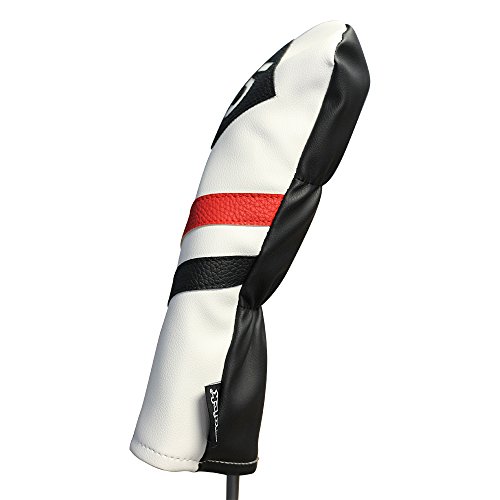 Majek Retro Golf Headcover White Red and Black Vintage Leather Style #5 Fairway Wood Head Cover Classic Look