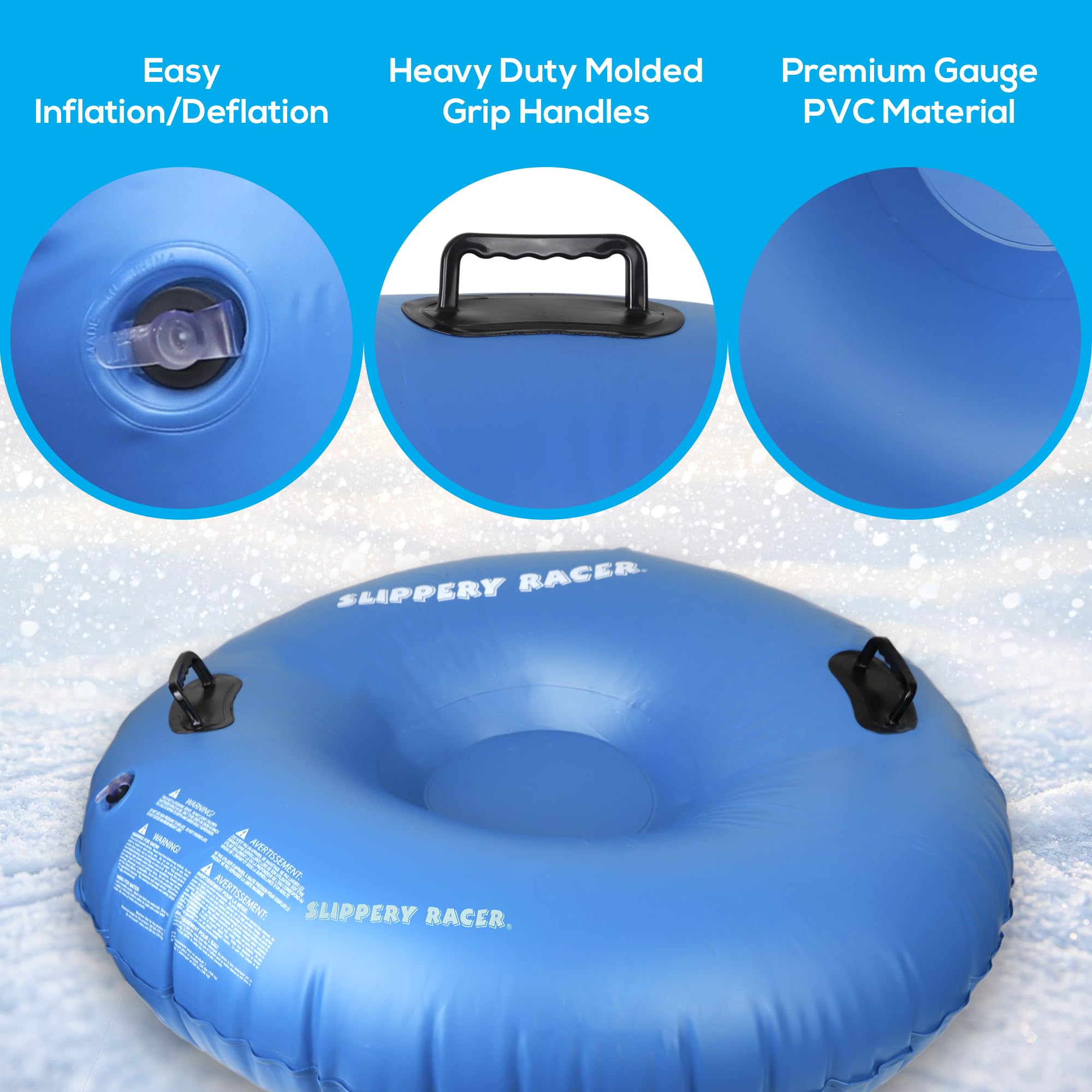 Slippery Racer Airraid Inflatable Snow Tube Sled, Blue