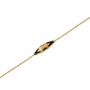 Rose and Leaf Black Bracelet, 10k Yellow Gold, 12k Green and Rose Gold Black Hills Gold Trim 7.25 Inches