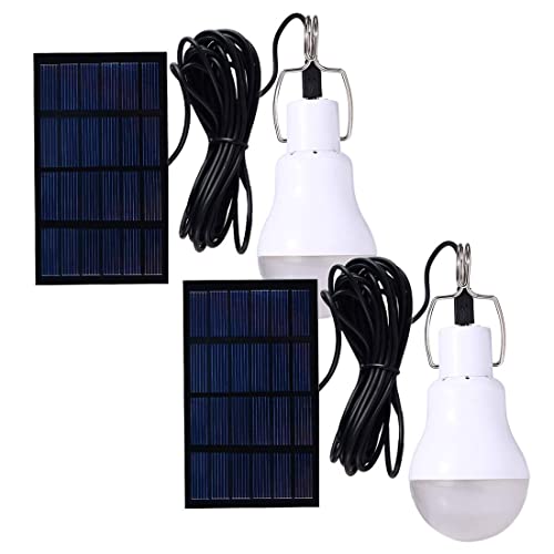 ABZXT Solar Powered Lamp Portable Led Bulb Lights Solar Energy Panel Led Lighting for Camp Tent Night Fishing Emergency Lights Flash 350LM(Pack of 2)