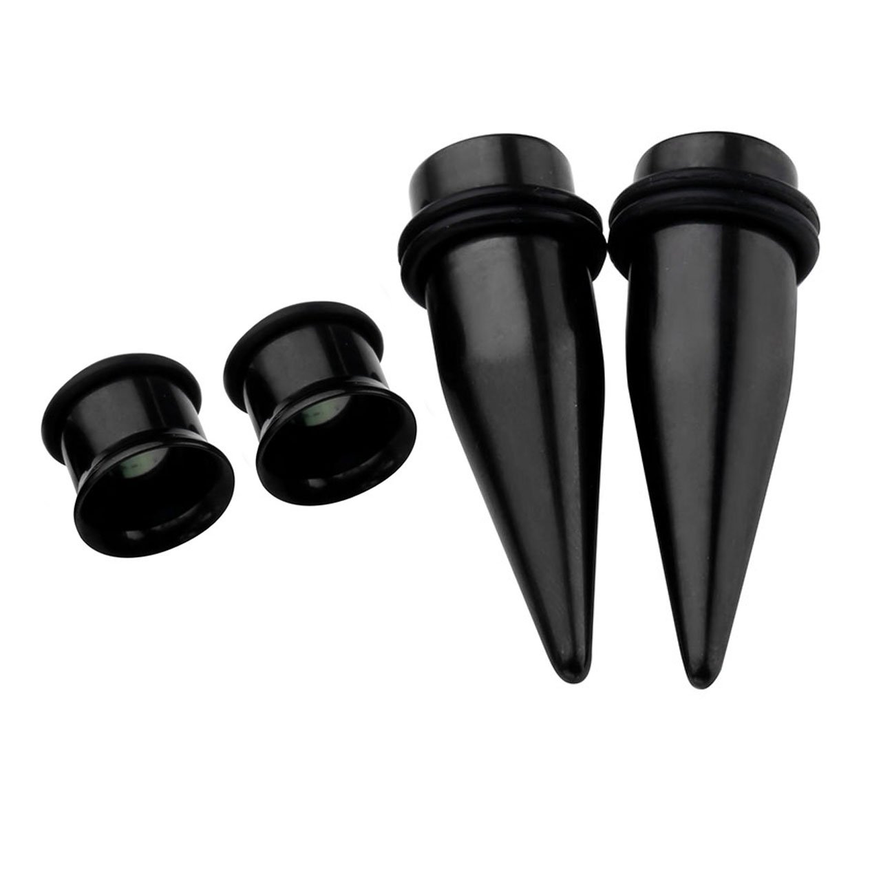 PiercingJ 4pcs Stainless Steel 12G-00G Black Tapers Stretcher + Ear Single-flared Tunnel Gauge Ear Stretching Kit