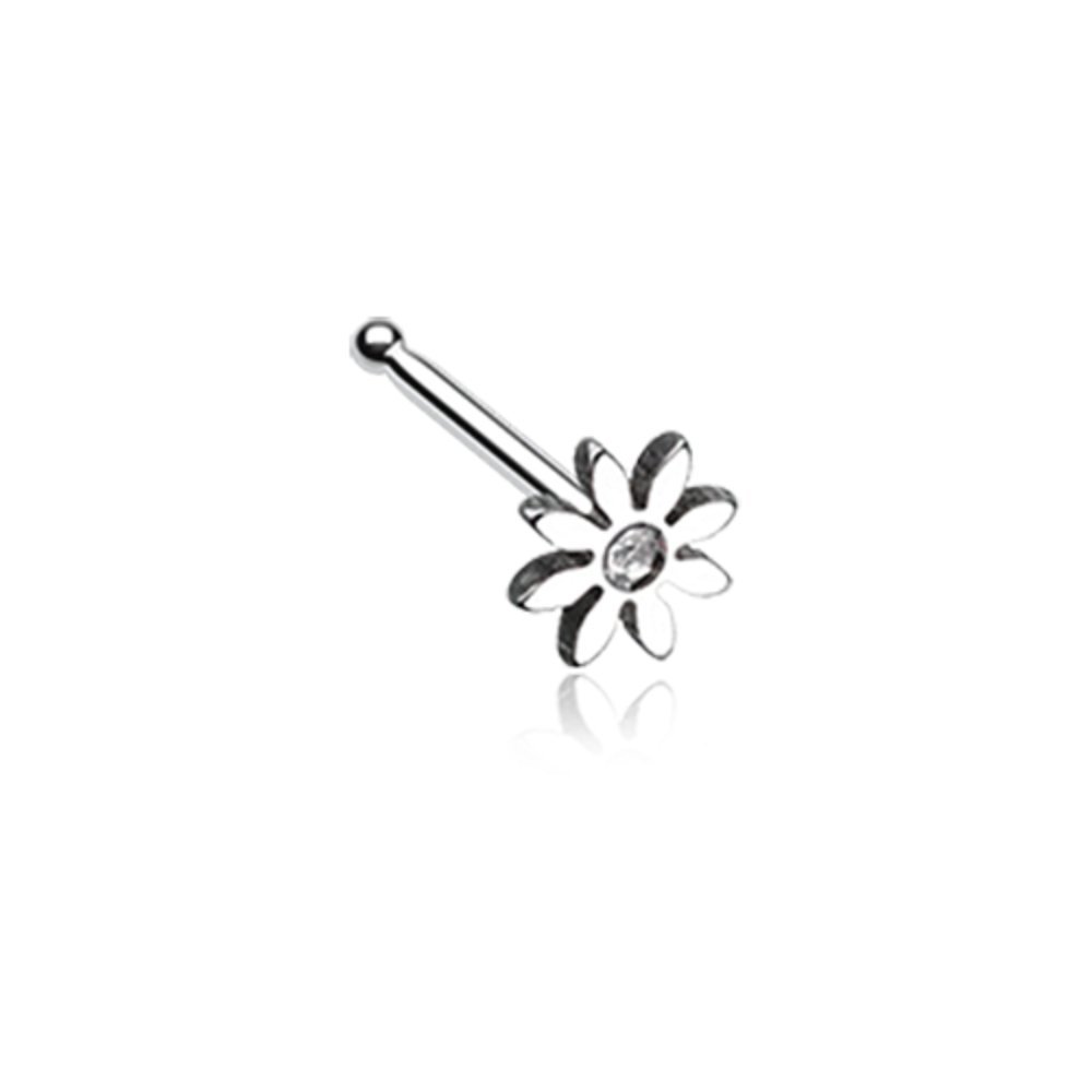 Cutesy Daisy Flower Sparkle 316L Surgical Steel Nose Stud Ring (Sold Individually) (20 GA, 9/32", Steel)