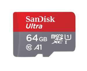 sandisk ultra plus 64gb microsdxc uhs-i card with sd adapter, grey/red, full hd up to 100 mb/s for android phone, tables and camera (2 pack of 64 gb micro sd- card)