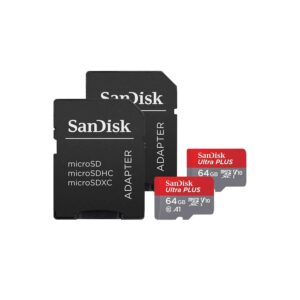 SanDisk Ultra Plus 64GB microSDXC UHS-I Card with SD Adapter, Grey/Red, Full HD up to 100 MB/S For Android Phone, Tables and Camera (2 Pack of 64 GB Micro SD- Card)