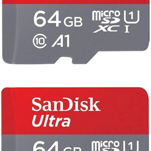 SanDisk Ultra Plus 64GB microSDXC UHS-I Card with SD Adapter, Grey/Red, Full HD up to 100 MB/S For Android Phone, Tables and Camera (2 Pack of 64 GB Micro SD- Card)