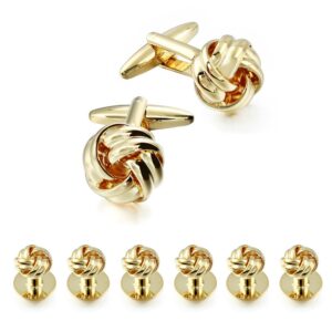 HAWSON Flower Knot Cufflinks and Tuxedo Studs Set Men Dress Shirt Studs Wedding Business Accessories (Gold Tone)