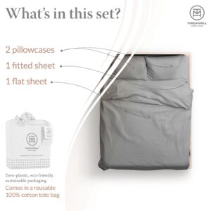 Threadmill Cotton Full Size Sheet Set| 100% Cotton Sheets for Full Size Bed | Solid Sateen Full Bed Sheets Set with 16” Elasticized Deep Pocket | Soft Breathable 4-Piece Cooling Sheet Set | Dark Grey