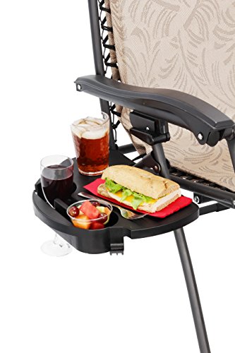 Camco Zero Gravity Chair Tray - Features 2 Cup Holders & Built-in Hook for Bags - Textured Non-Slip Surface & Drainage Holes in Cup Holders (51834)